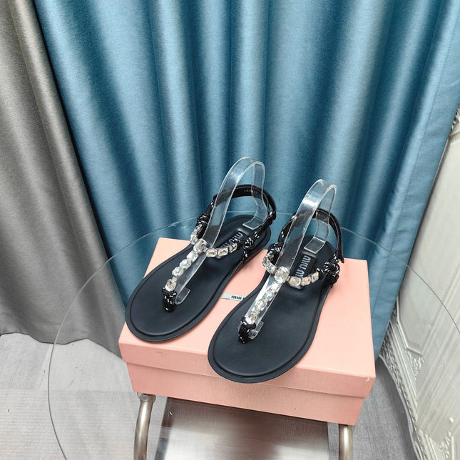 FLIP-FLOPS BLACK COWHIDE WITH CRYSTALS-WHITE