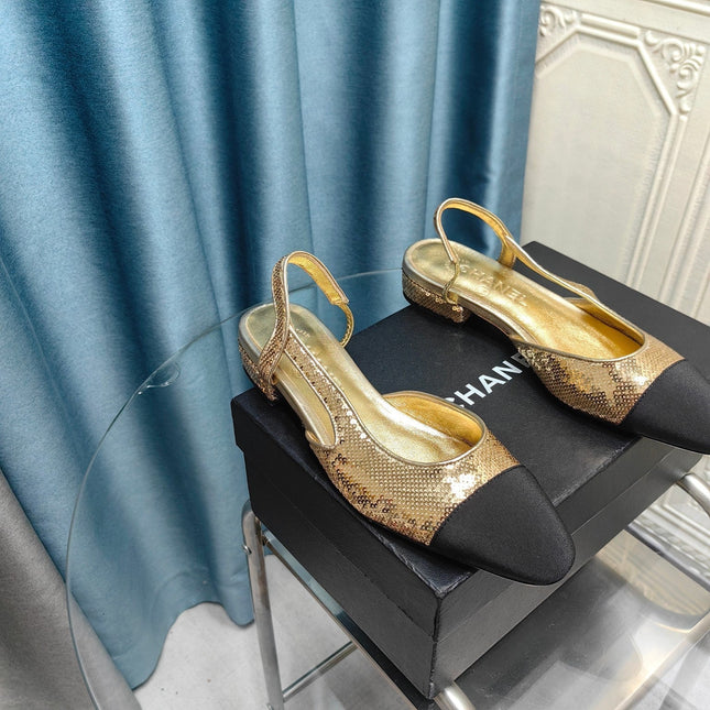 SLINGBACKS IN GLITTER GOLDEN LAMBSKIN