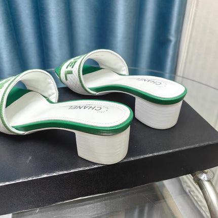 MULE SANDAL 45 WHITE MIX LIGHT GREEN FABRIC EMBROIDERY