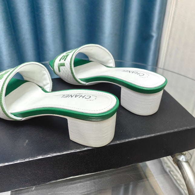 MULE SANDAL 45 WHITE MIX LIGHT GREEN FABRIC EMBROIDERY