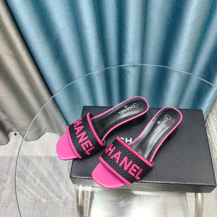 MULE SANDAL 45 BLACK PINK FABRIC EMBROIDERY