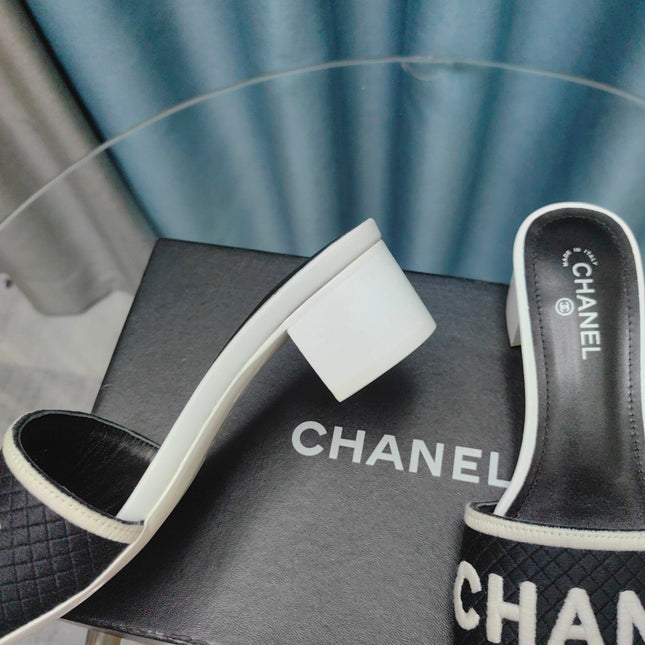 MULE SANDAL 45 WHITE BLACK FABRIC EMBROIDERY