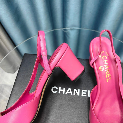 HIGH SLINGBACKS IN BARBIE PINK MIX BLACK LAMBSKIN