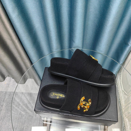 PLATFORM HEELS SANDALS IN BLACK WOOLEN FABRIC