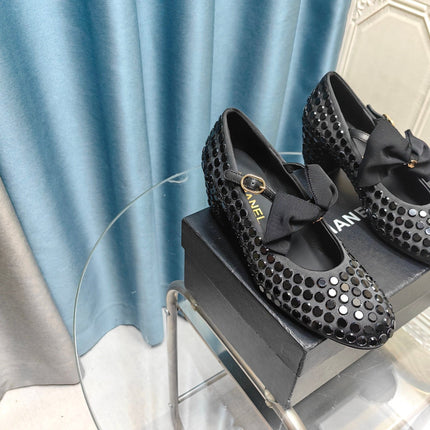 HIGH MARY JANE BOW RHINESTONE BLACK SILK