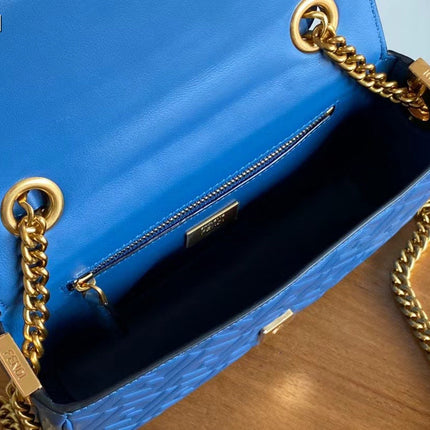 Fend Baguette 24 Bag With FF Motif Blue Leather Ghw