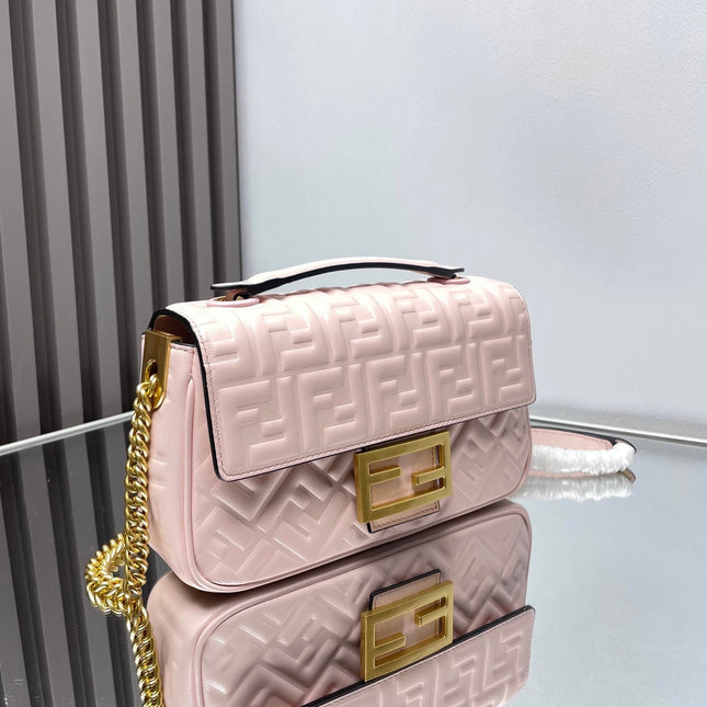 Fend Baguette 24 Bag With FF Motif Pink Leather Ghw