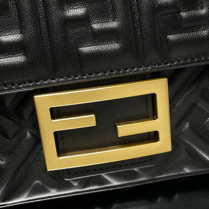 Fend Baguette 24 Bag With FF Motif Black Leather Ghw