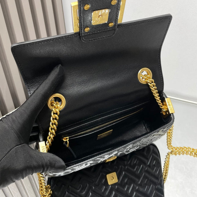Fend Baguette 24 Bag With FF Motif Black Leather Ghw