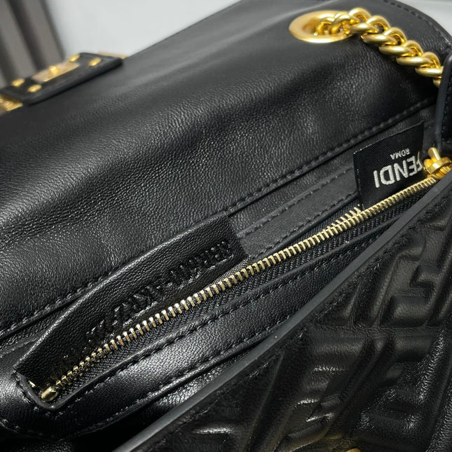 Fend Baguette 24 Bag With FF Motif Black Leather Ghw