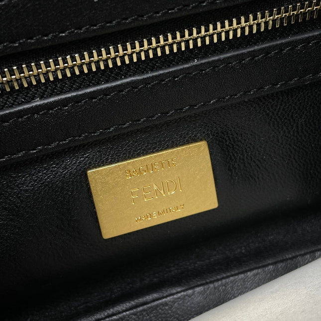 Fend Baguette 24 Bag With FF Motif Black Leather Ghw