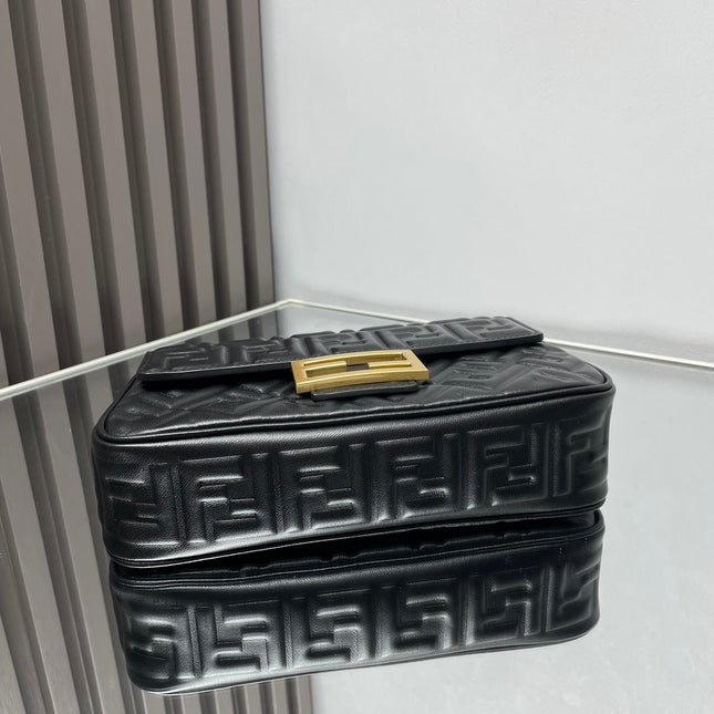 Fend Baguette 24 Bag With FF Motif Black Leather Ghw