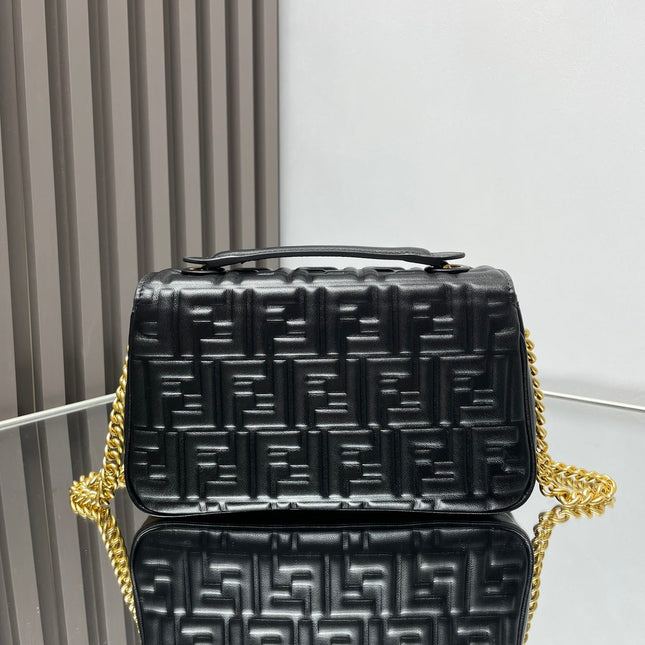 Fend Baguette 24 Bag With FF Motif Black Leather Ghw