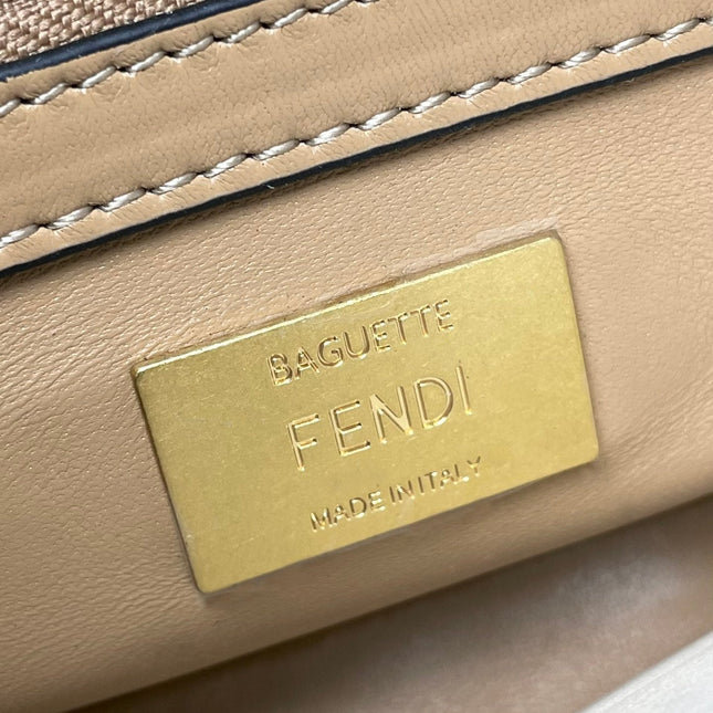 Fend Baguette 24 Bag With FF Motif Beige Leather Ghw
