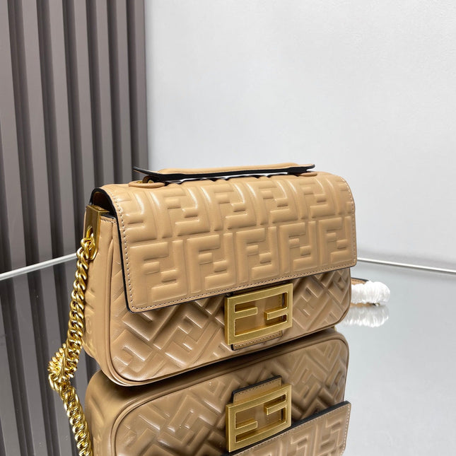 Fend Baguette 24 Bag With FF Motif Beige Leather Ghw
