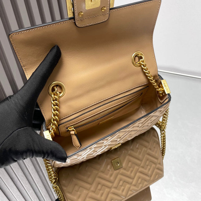 Fend Baguette 24 Bag With FF Motif Beige Leather Ghw