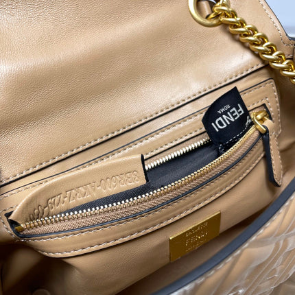 Fend Baguette 24 Bag With FF Motif Beige Leather Ghw