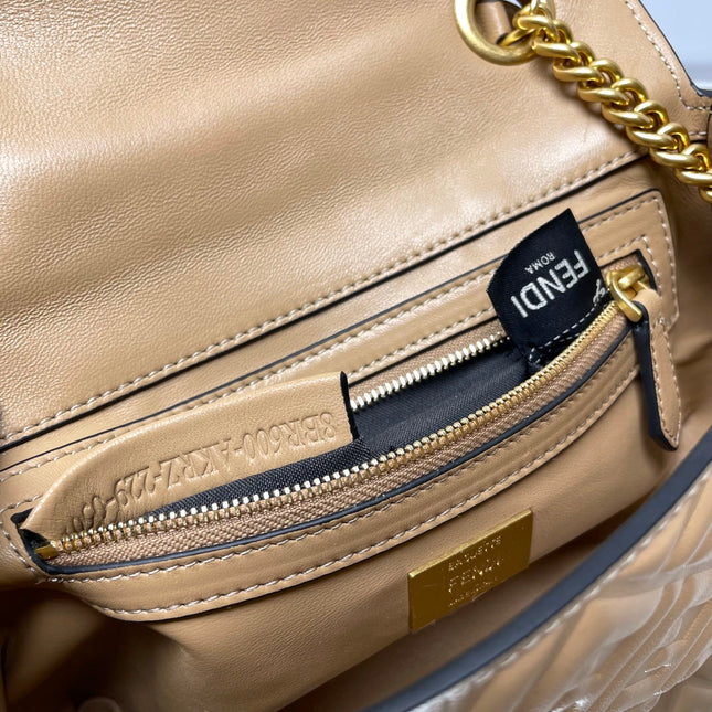 Fend Baguette 24 Bag With FF Motif Beige Leather Ghw