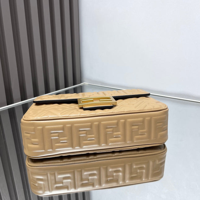 Fend Baguette 24 Bag With FF Motif Beige Leather Ghw