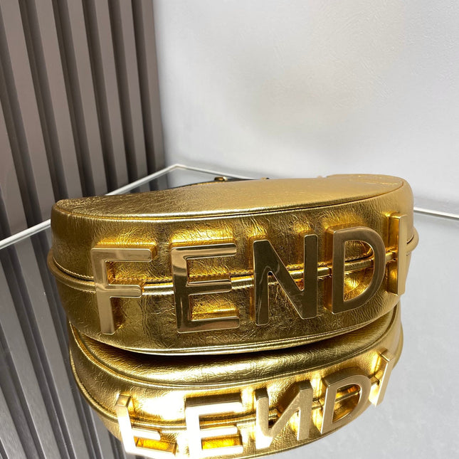 FENDIGRAPHY MEDIUM 29 IN GOLD METALLIC SMOOTH LAMBSKIN GOLD HARDWARE