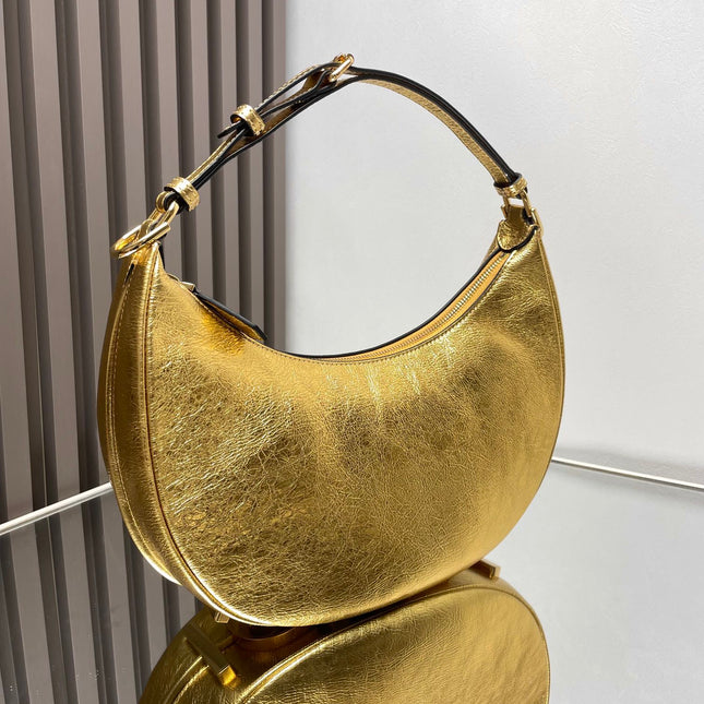 FENDIGRAPHY MEDIUM 29 IN GOLD METALLIC SMOOTH LAMBSKIN GOLD HARDWARE