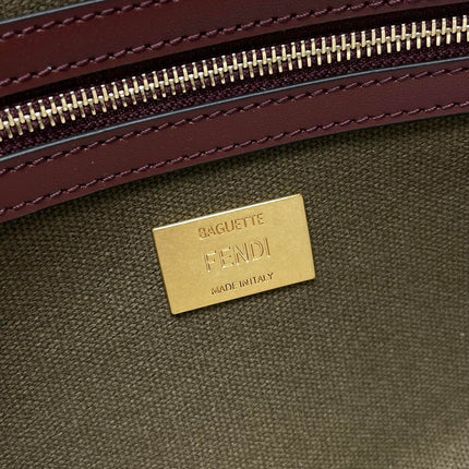 Fend Baguette 27 Bag Embroidered Green Canvas Ghw