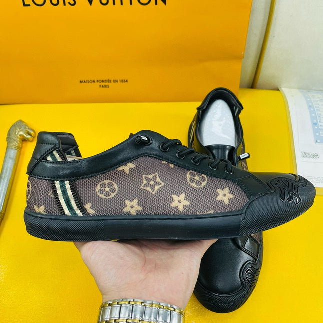LV SNEAKER BROWN MONOGRAM JACQUARD AND BLACK CALFSKIN