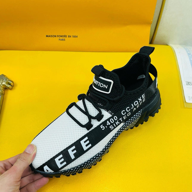 LV SNEAKER IN BLACK MIX WHITE BREATHABLE MESH FABRIC