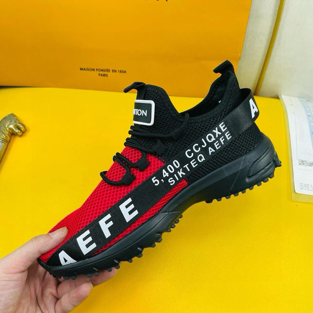 LV SNEAKER IN BLACK MIX RED BREATHABLE MESH FABRIC