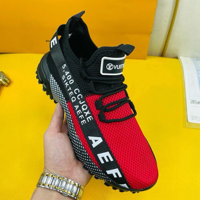 LV SNEAKER IN BLACK MIX RED BREATHABLE MESH FABRIC