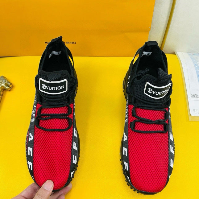 LV SNEAKER IN BLACK MIX RED BREATHABLE MESH FABRIC