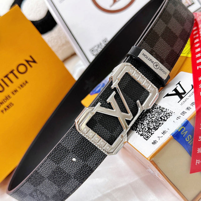 BELT 38MM REVERSIBLE IN BLACK AND GREY CHECKERED PATTERN WITH SILVER PAVE BUCKLE