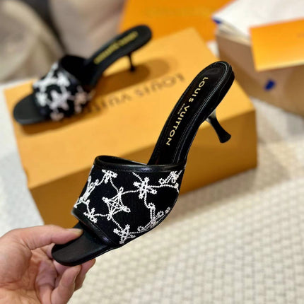 NEO REVIVAL HIGH MULE 55 MM IN BLACK EMBROIDERED FABRIC