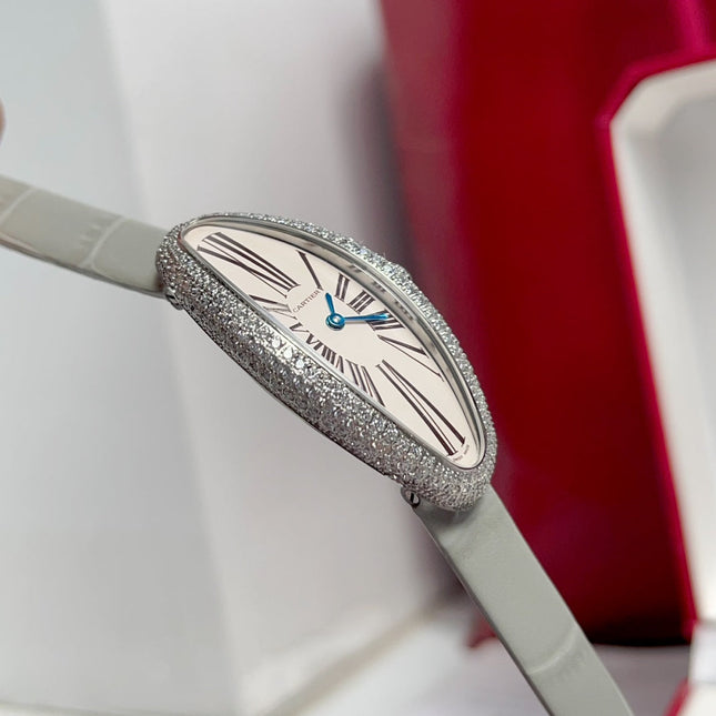 BAIGNOIRE ALLONGÉE WATCH ROSE GOLD CASE WITH PASTEL GRAY LEATHER STRAP