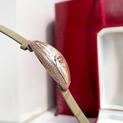 BAIGNOIRE ALLONGÉE WATCH ROSE GOLD CASE WITH WARM GRAY LEATHER STRAP