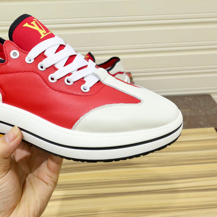 LV SNEAKER CHERRY RED MIX WHITE IVORY CALFSKIN