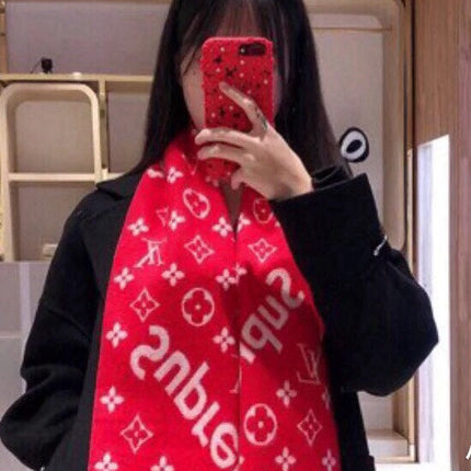 SUPREME X MONOGRAM 180 CM SCARF IN CHERRY RED WOOL AND CASHMERE 392942