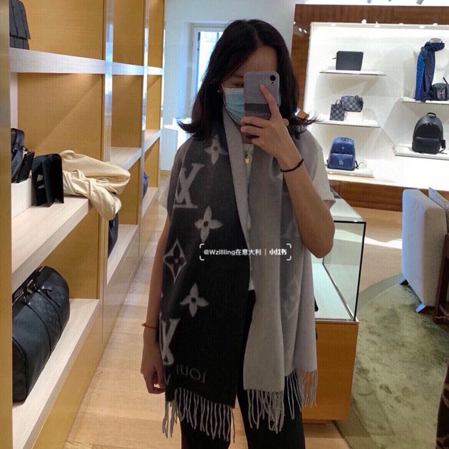 REYKJAVIK GRADIENT SCARF 220 CM IN LIGHT GRAY CASHMERE 399736