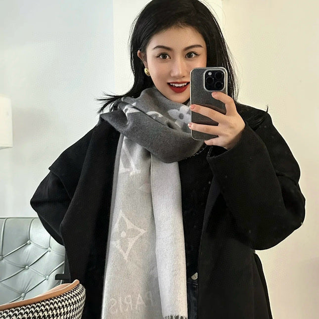REYKJAVIK GRADIENT SCARF 220 CM IN LIGHT GRAY CASHMERE 399736