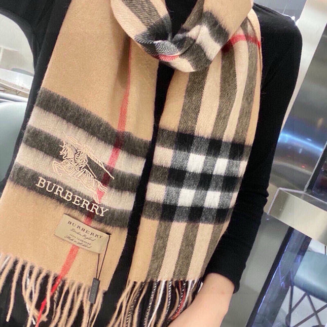 CHECK SCARF 180 CM IN CAMEL BEIGE CASHMERE 405487