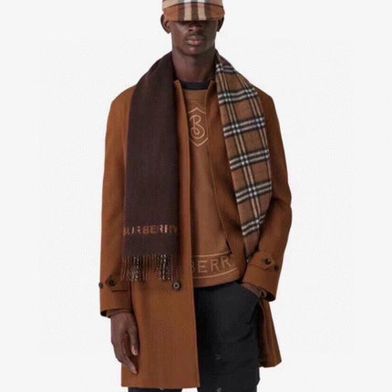 REVERSIBLE CHECK CASHMERE SCARF 180 CM CHOCOLATE BROWN 405498