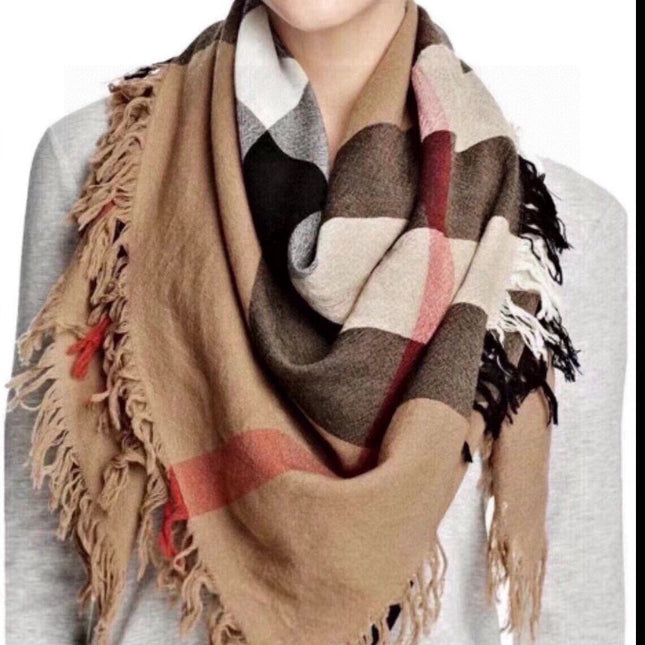 CHECK CASHMERE SCARF 120 CM TAN BROWN 407344