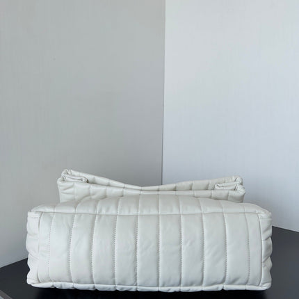 MONACO BAG 32 IN WHITE QUILTED THIN CALFSKIN SILVER HARDWARE