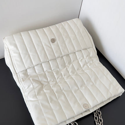 MONACO BAG 32 IN WHITE QUILTED THIN CALFSKIN SILVER HARDWARE