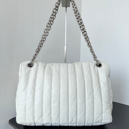 MONACO BAG 32 IN WHITE QUILTED THIN CALFSKIN SILVER HARDWARE