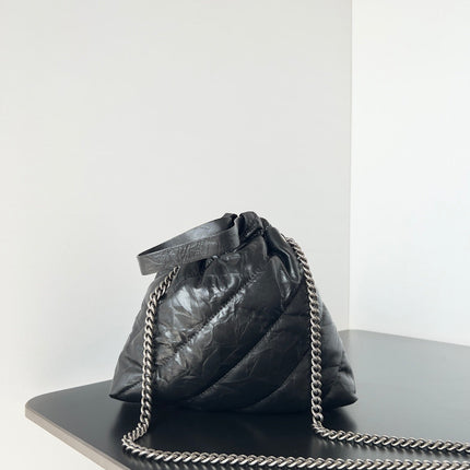 CRUSH TOTE BAG 20 IN BLACK QUILTED CALFSKIN SILVER HARDWARE
