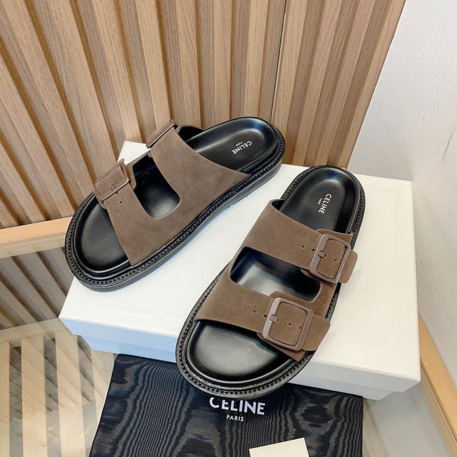 TWIN-STRAP SANDALS WITH SUEDE UPPERS AND BUCKLE CLOSURE BROWN