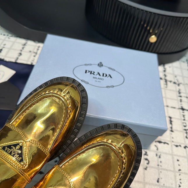 PRA SCHOCOLATE BRUSHED LOAFERS METALLIC GOLD CALFSKIN