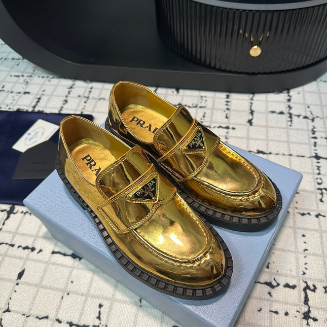 PRA SCHOCOLATE BRUSHED LOAFERS METALLIC GOLD CALFSKIN
