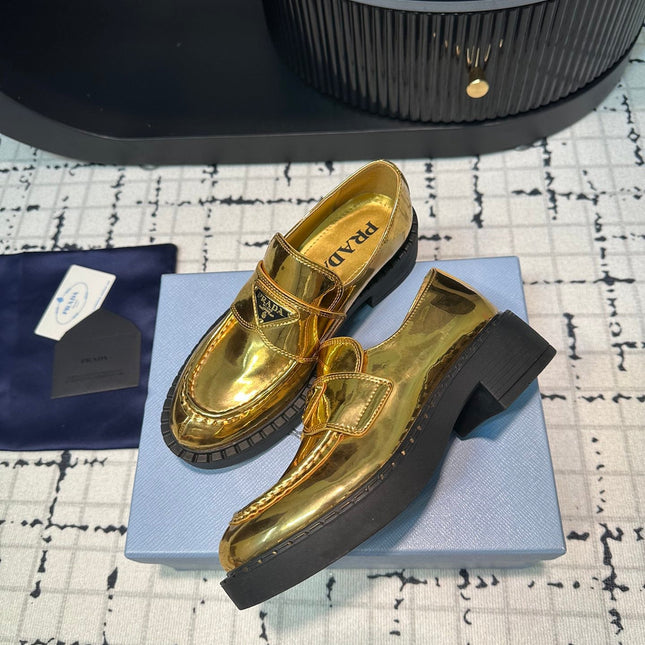 PRA SCHOCOLATE BRUSHED LOAFERS METALLIC GOLD CALFSKIN